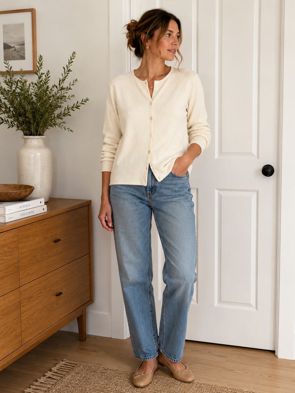 J. Jill Soft Cream Button Front Cardigan Medium ✨